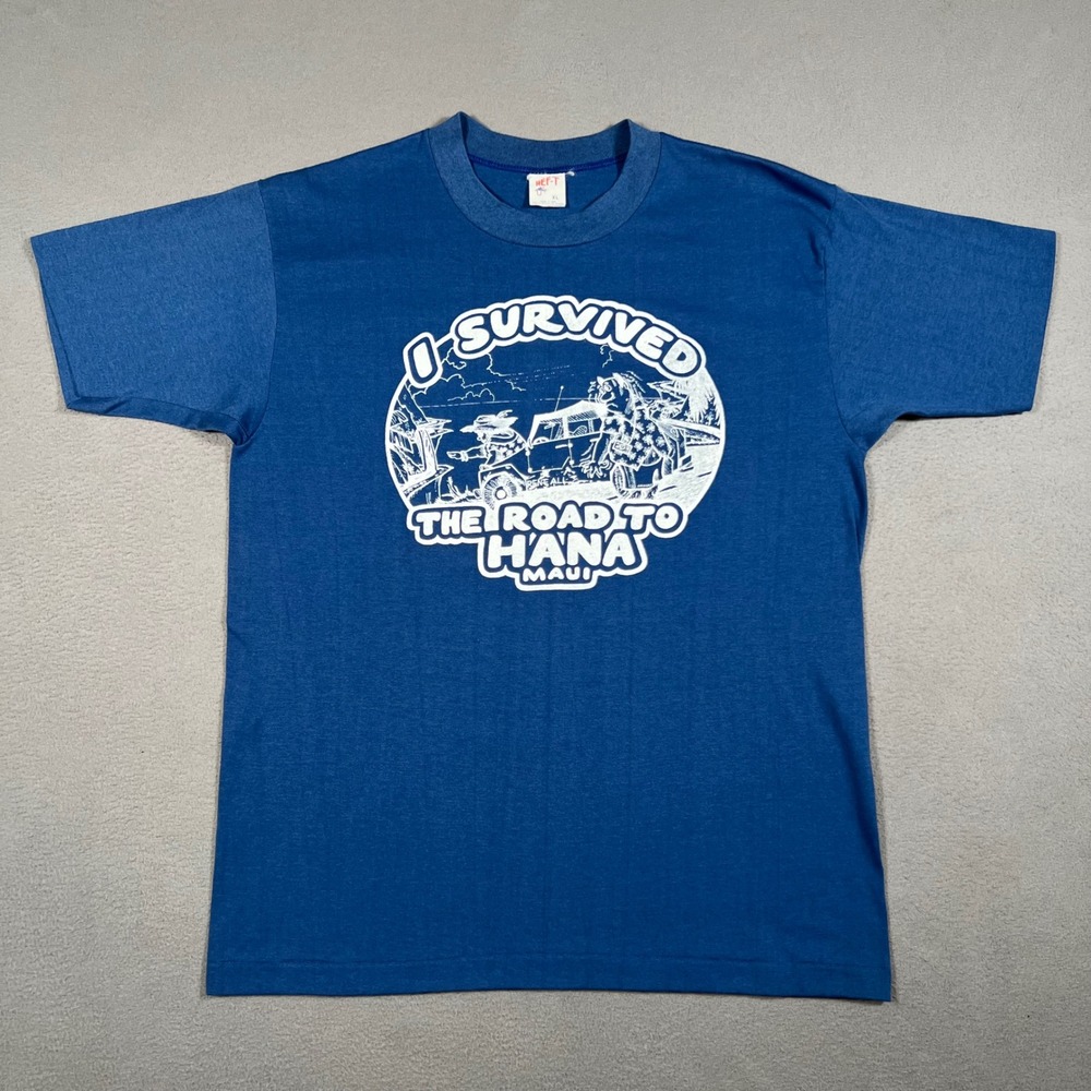 Vintage‎ 80s Maui Hawaii T Shirt XL I Survived the Road to Hana Maui Made in USA